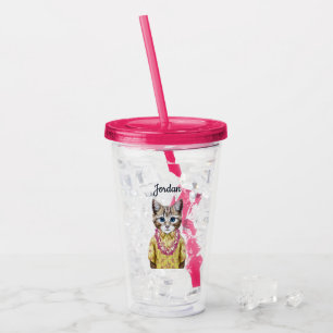 Vaso Acrílico El gato hawaiano del gatito el añade su nombre