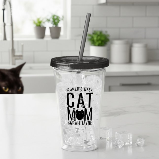 Vaso Acrílico El mejor tumbler acrílico personalizado de la madr (Purrfect gift for the cat mom in your life. Just add their name! (or yours))