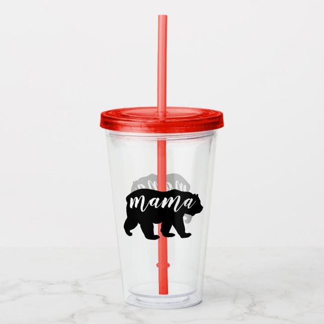 Vaso Acrílico El moderno oso negro y blanco de mamá (Anverso)