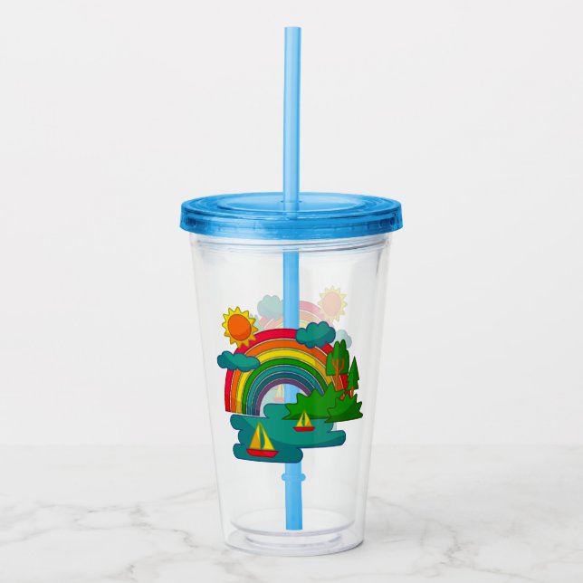 Vaso Acrílico El paisaje de los viajes en barco bajo las nubes d (Anverso)