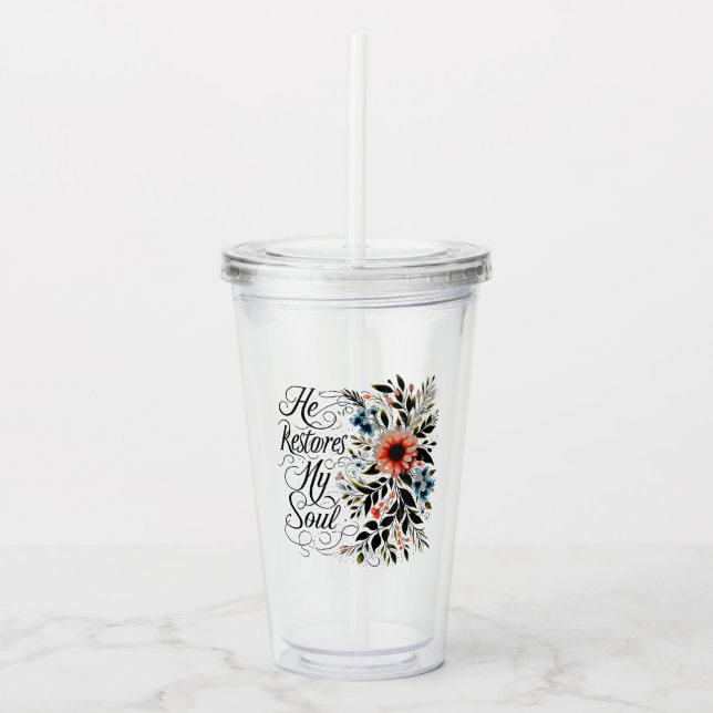 Vaso Acrílico Él restaura mi alma floral (Anverso)