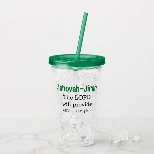 Vaso Acrílico El Señor proporcionará la Biblia Verse Verde y Neg (Reverso (hielo))
