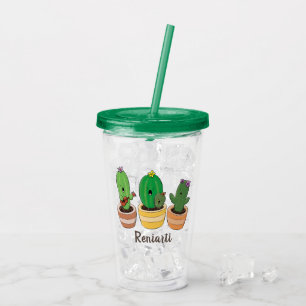 Vaso Acrílico El trío de cactus lindo canto ilustracion personal