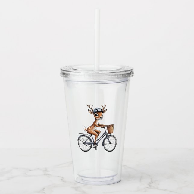 Vaso Acrílico El venado caprichoso montando una bicicleta - dibu (Anverso)