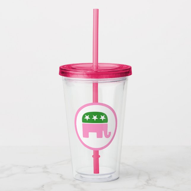 Vaso Acrílico Elefante Republicano Rosa y Verde (Anverso)