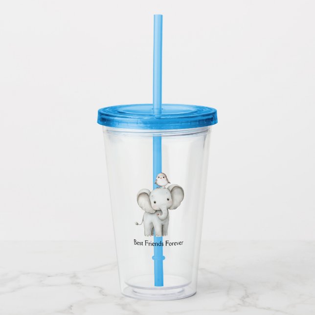 Vaso Acrílico Elefante y Ave Mejores Amigos (Anverso)