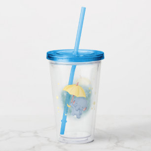 Vaso Acrílico Elefante y paraguas amarillo