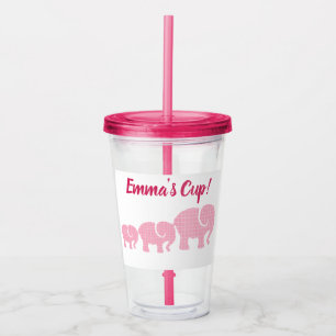 Vaso Acrílico Elefantes rosados con nombre personalizado