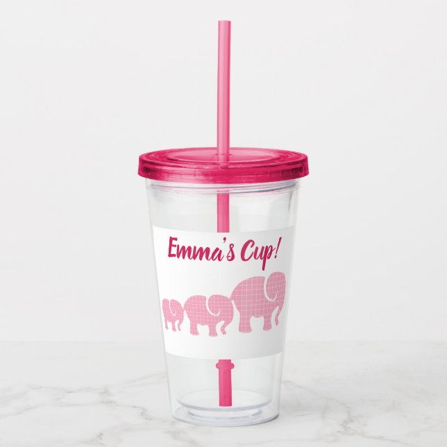 Vaso Acrílico Elefantes rosas con nombre personalizado (Anverso)