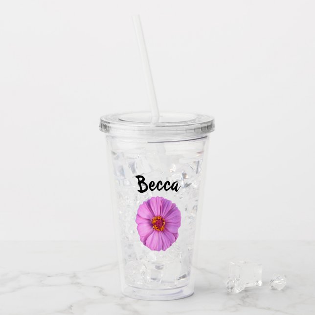 Vaso Acrílico Elegant Pink Zinnia Flower Personalized (Anverso (hielo))