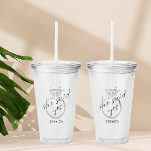 Vaso Acrílico Elegante Anillo De Plata Dijo Sí Compromiso