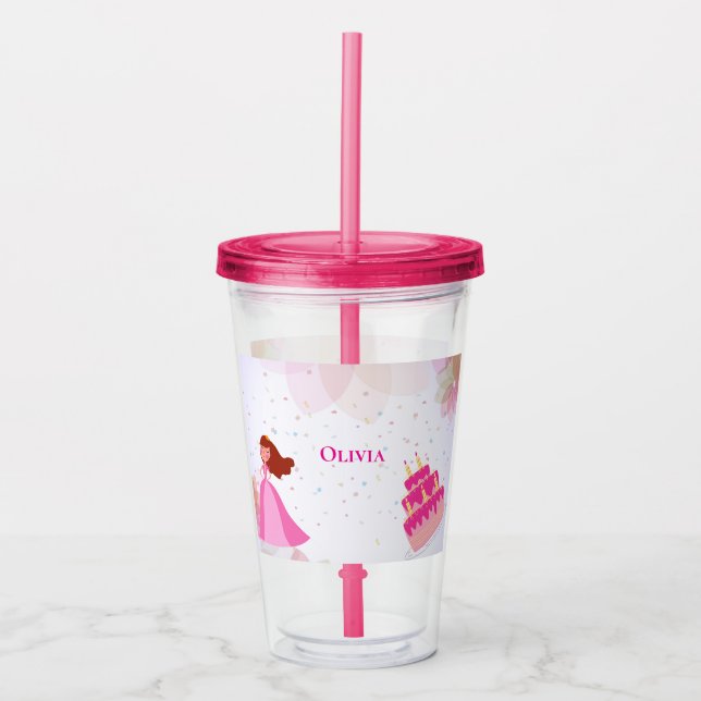 Vaso Acrílico Elegante cumpleaños de princesa de Disney (Anverso)