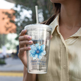 Vaso Acrílico Elegante Desayuno Nupcial Floral Azul