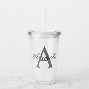 Vaso Acrílico Elegante Monograma Personalizado Nombre Negro