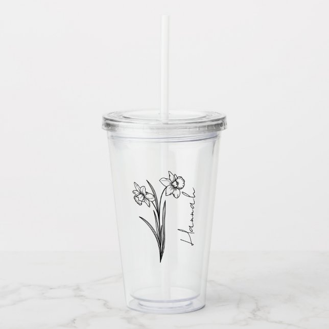 Vaso Acrílico Elegante Nombre de Script Marzo Flor de nacimiento (Anverso)