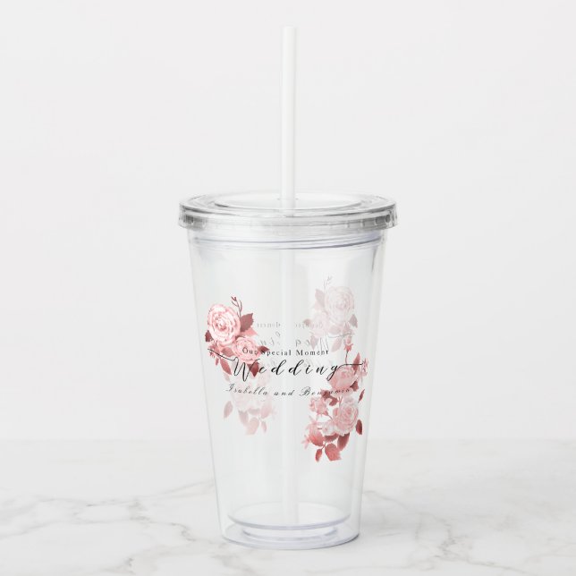 Vaso Acrílico Elegante Rosa de Moda Boda (Anverso)