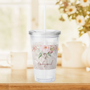 Vaso Acrílico Elegante Rosa Peonía Floral Mármol 