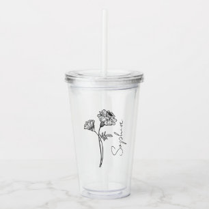 Vaso Acrílico Elegante Script Marigold Octubre Nombre de las Flo