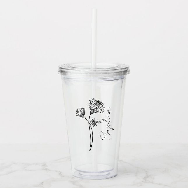 Vaso Acrílico Elegante Script Marigold Octubre Nombre de las Flo (Anverso)