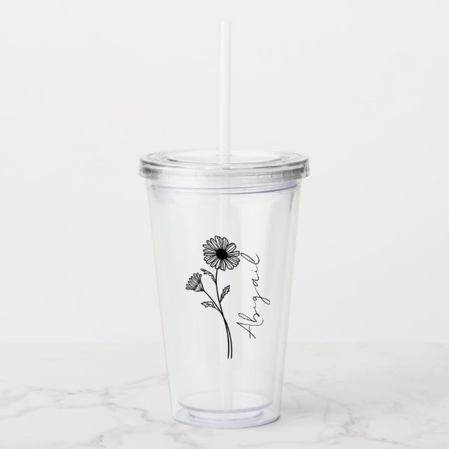 Vaso Acrílico Elegante Script Nombre Abril Mes Nacimiento Flor D (Anverso)