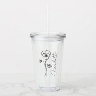 Vaso Acrílico Elegante Script Nombre Febrero Nacimiento Flor Vio