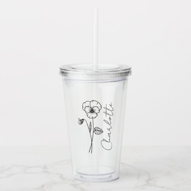 Vaso Acrílico Elegante Script Nombre Febrero Nacimiento Flor Vio (Anverso)