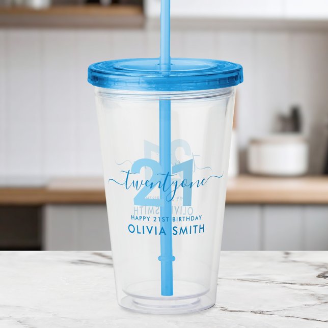 Vaso Acrílico Elegante y moderno azul 21 cumpleaños (Subido por el creador)