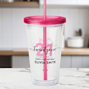 Vaso Acrílico Elegante y moderno color rosa 21 cumpleaños