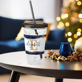 Vaso Acrílico Elegantes pinceladas azules y doradas personalizad