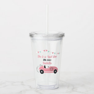 Vaso Acrílico Ella es una Cumpleaños de Auto de Carreras Rosa Fe