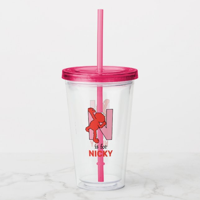 Vaso Acrílico Elmo Alphabet | N Rosa (Anverso)