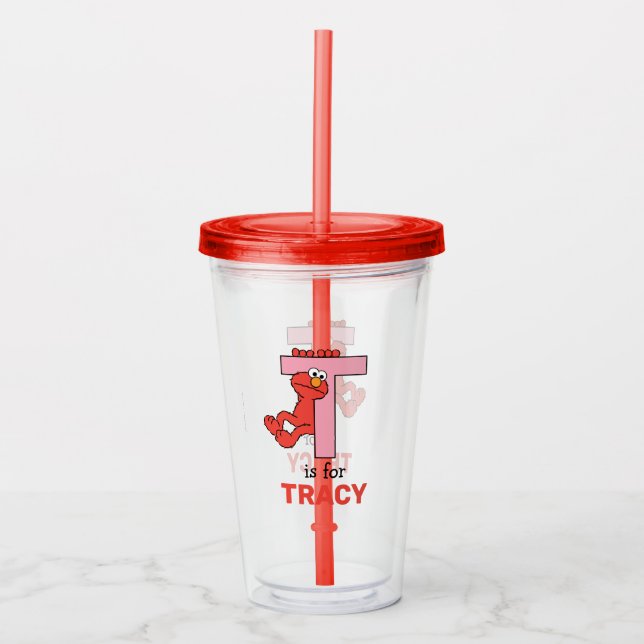 Vaso Acrílico Elmo Alphabet | T Rosa (Anverso)