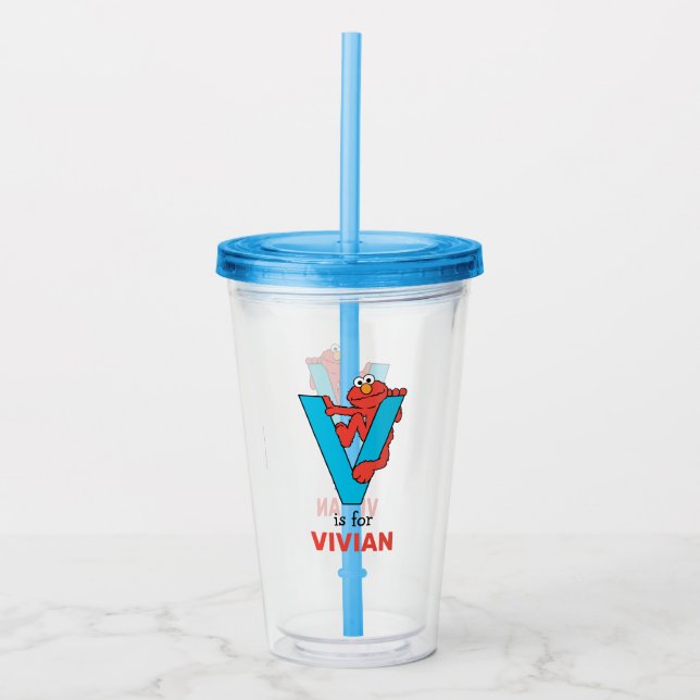 Vaso Acrílico Elmo Alphabet | V Azul (Anverso)