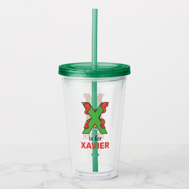 Vaso Acrílico Elmo Alphabet | X Verde (Anverso)