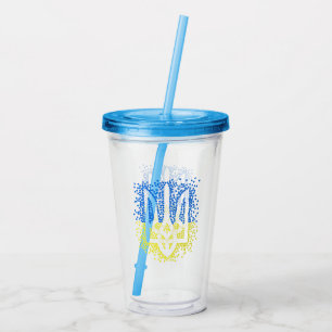 Vaso Acrílico Emblema ucraniano trident tryzub esparce corazones