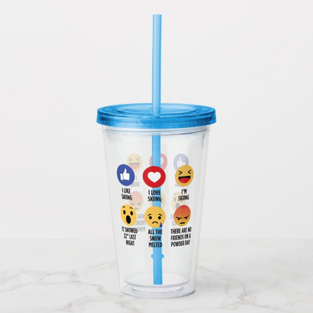 Vaso Acrílico Emojis de esquí (Anverso)