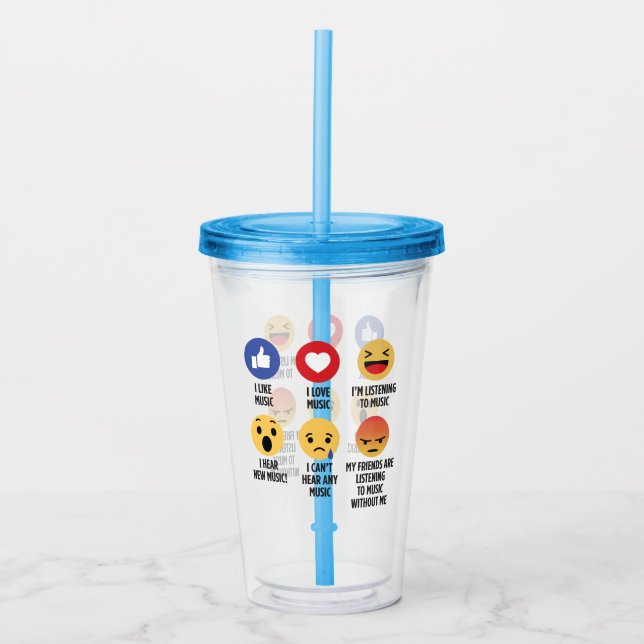 Vaso Acrílico Emojis musicales (Anverso)