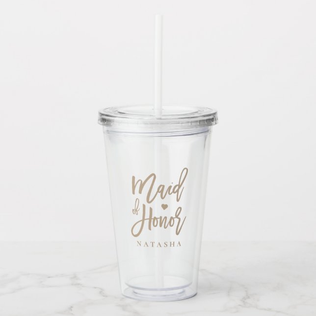 Vaso Acrílico Empleada de honor en escritura beige (Anverso)
