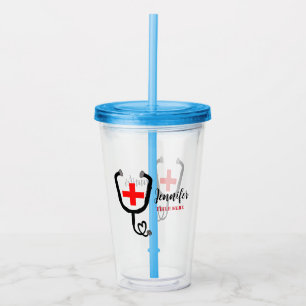 Vaso Acrílico enfermera médico rojo más estetoscopio añadir nomb