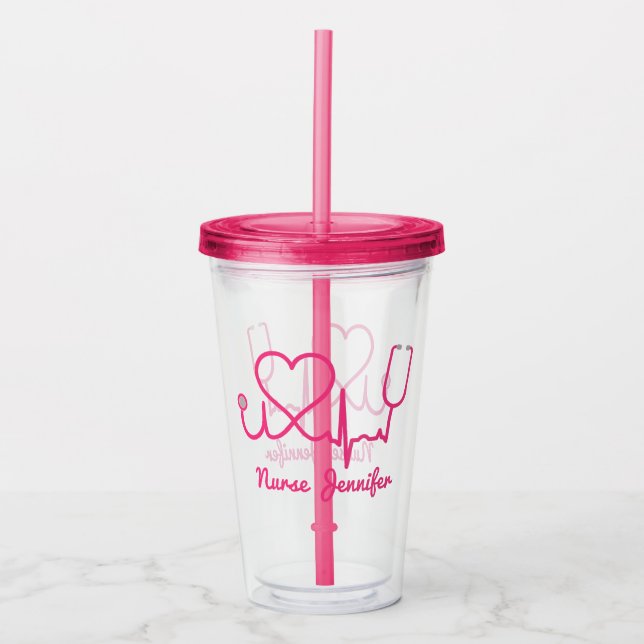 Vaso Acrílico Enfermera Personalizado rosa Stethoscope Línea de  (Anverso)