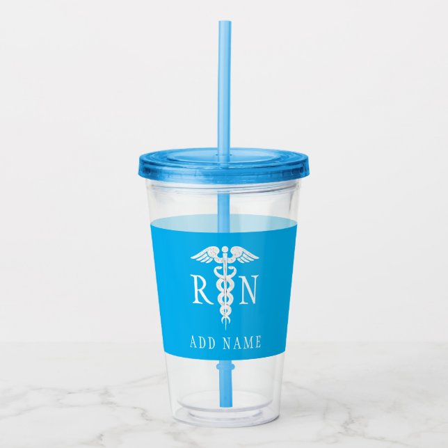 Vaso Acrílico Enfermera RN Símbolo médico Blue Personalizado (Anverso)
