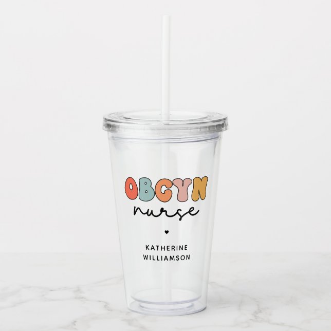 Vaso Acrílico Enfermero Retro OBGYN personalizado (Anverso)