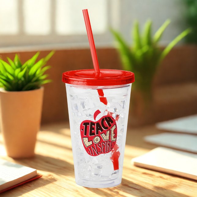 Vaso Acrílico Enseñar amor inspira al maestro de Apple rojo (Subido por el creador)