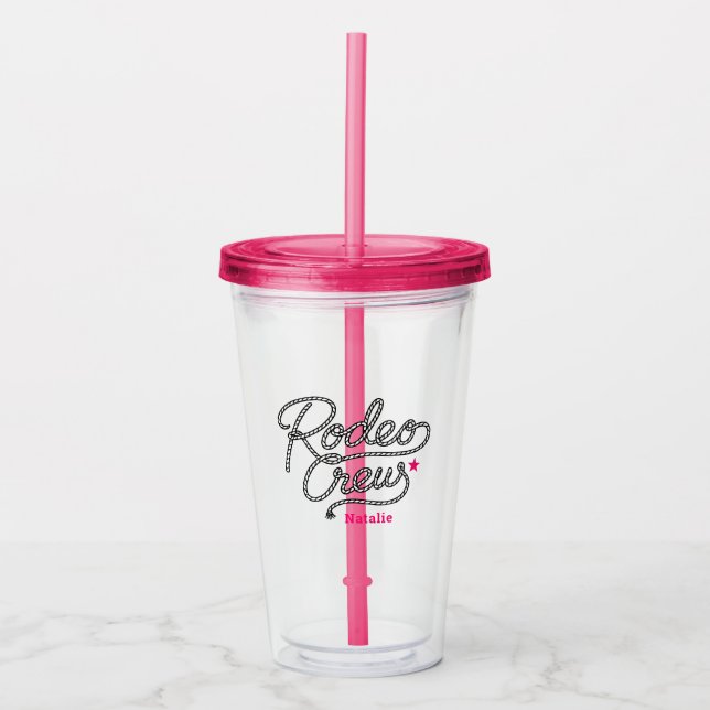 Vaso Acrílico Equipo de Rodeo Rosa Fiesta de Despedida de Solter (Anverso)