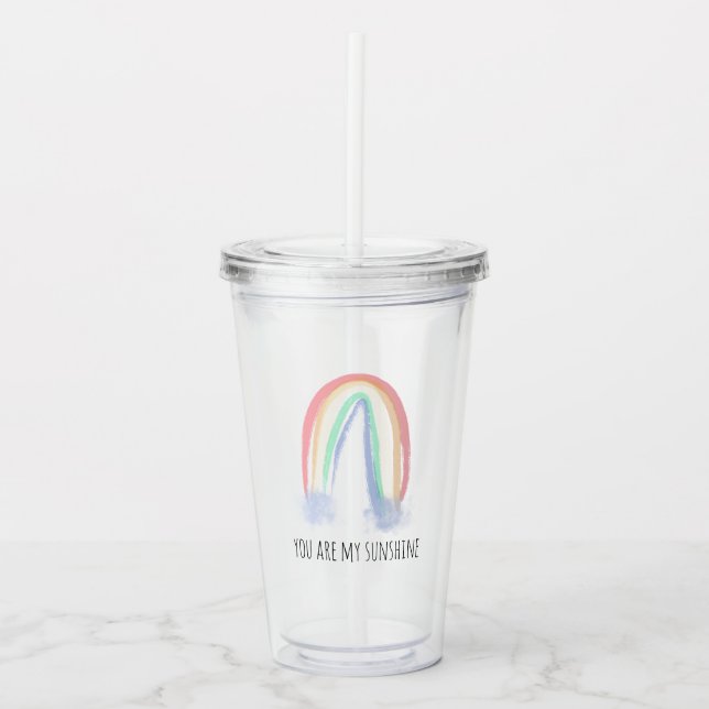 Vaso Acrílico Eres mi arcoíris pintado con acuarela de sol (Anverso)