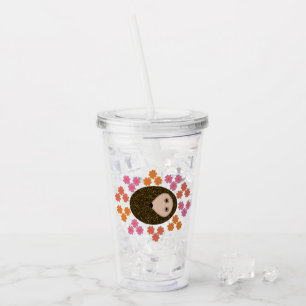 Vaso Acrílico Erizo Dormilón y Flores