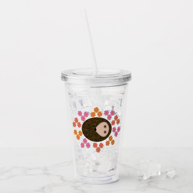 Vaso Acrílico Erizo Dormilón y Flores (Anverso (hielo))