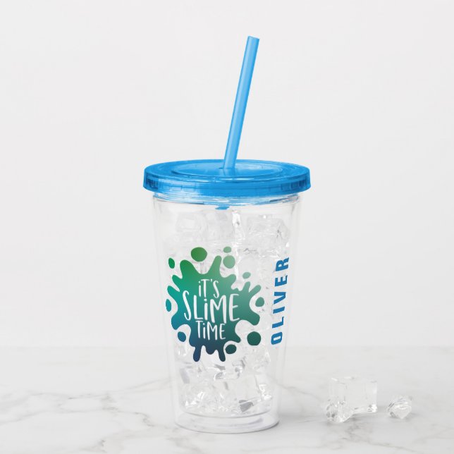 Vaso Acrílico Es azul del tiempo del limo + fiesta verde del (Reverso (hielo))