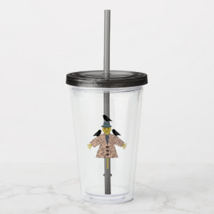 Vaso Acrílico Escarecrow y ravens de paja de Halloween