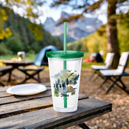 Vaso Acrílico Escena de bosque en acuarela personalizada 